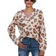 thumbnail image 1 of Camisa De Mujer Manga Larga Estampado De Leopardo Cuello En V Botones Decoración Suelta Elegante Mujer Top Marrón L, 1 of 7