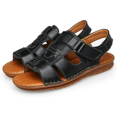 

Men Sandals Summer Hollow Out Breathable Genuine Leather Casual for Driving Flat Men Sandals (Color : D Size : 39)