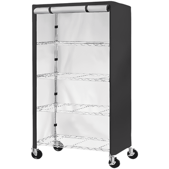 Heavy Duty 210D Oxford Cloth Shelf Cover, 72 x 48.4 x 18.1 in Waterproof Wire Shelving Unit Cover, Indoor Outdoor Rack Dust Protection with Roll-Up Zipper Door, Black