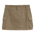 thumbnail image 5 of gvdentm Jean Skirt Women's Low Waist Cargo Skirt Button Mini Cargo Denim Skirt with Pocket Khaki,XL, 5 of 6