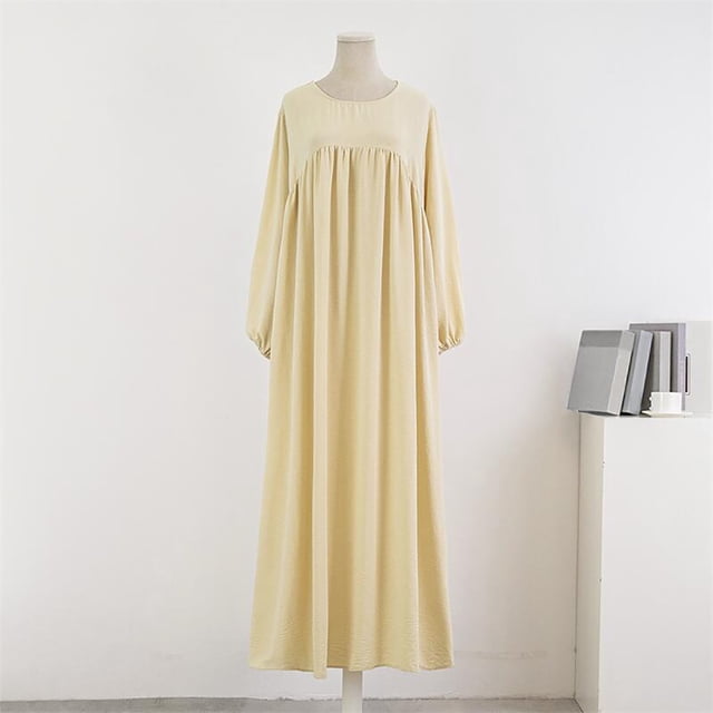 LSLJS Robe Décontractée Grande Taille pour Femmes Couleur Unie Manches Longues Hiver Automne Basique Maxi Robe Décontractée Robe de Vacances Quotidienne