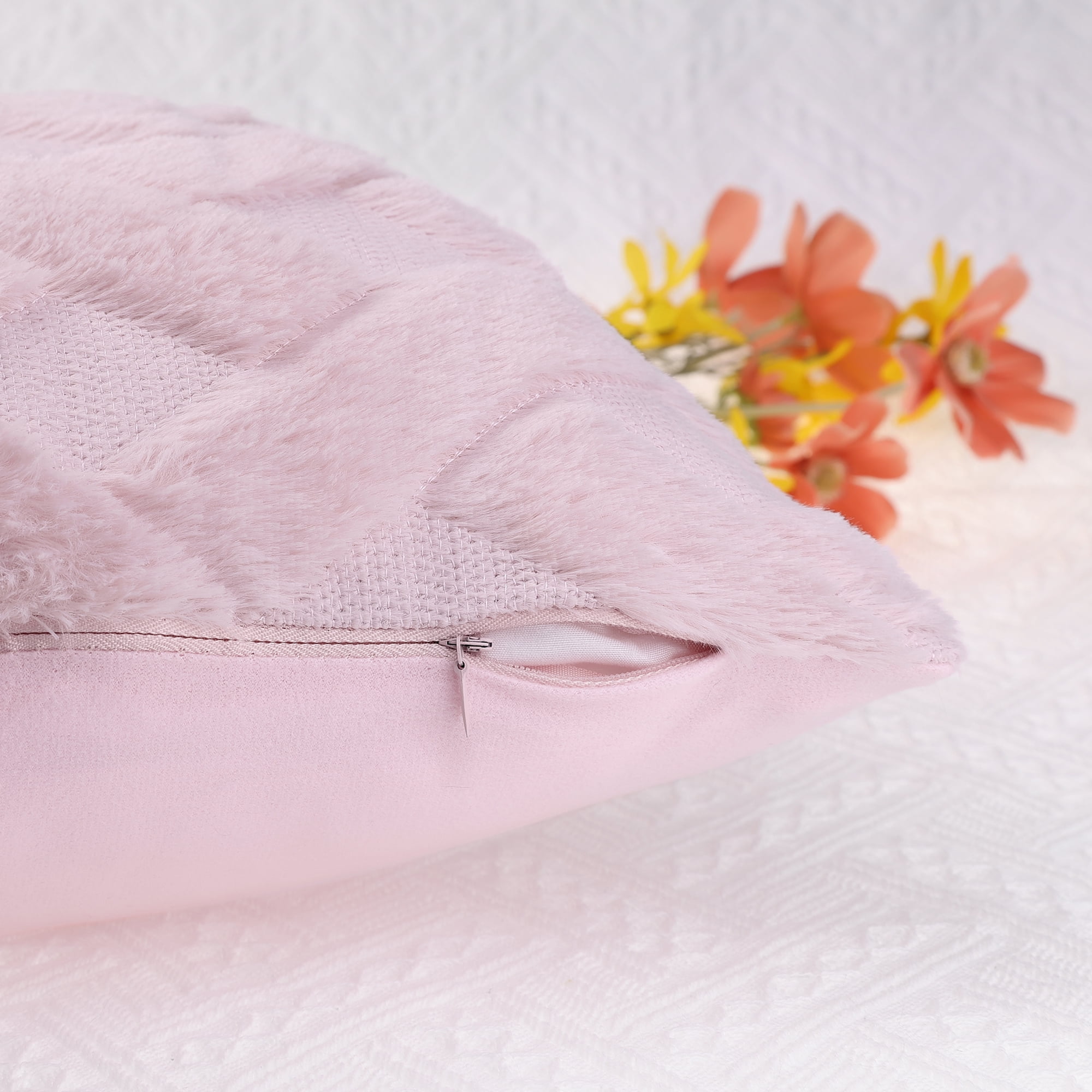 Unique Bargains Soft Plush Throw Pillow Covers Decorative Cushion Covers (2 Count) Bright Pink 18" x 18"