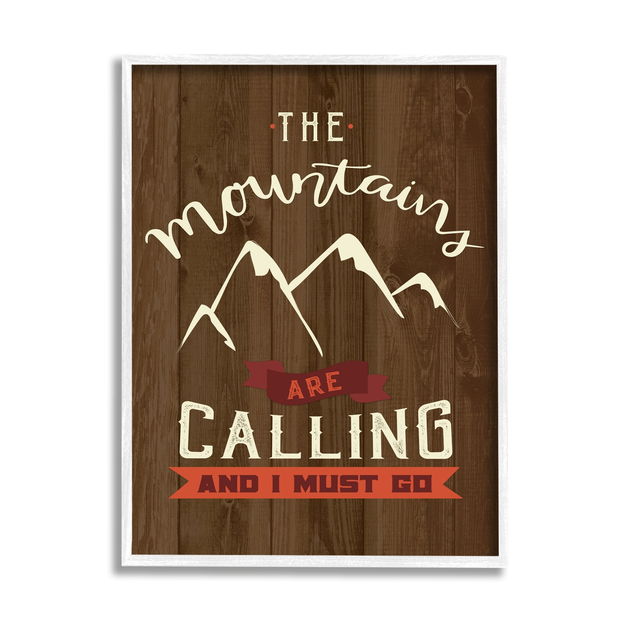Mountains Are Calling Must Go Timber Patterned Background Inspirational Graphic Art Framed Art Print Wall Art
