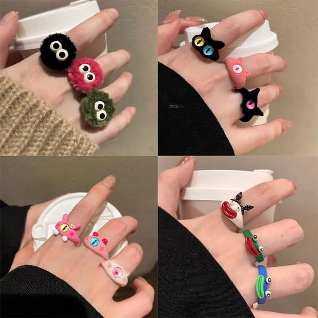 Anillo de diseño de nicho de moda con dibujos animados divertidos, anillo abierto que combina con todo, joyería moderna