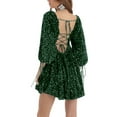 thumbnail image 3 of ZAXARRA Femmes Été Paillettes Sparkle Robe Demi-Manche Col Carré Dos Découpé une Ligne Robe de Soirée Courte, 3 of 4