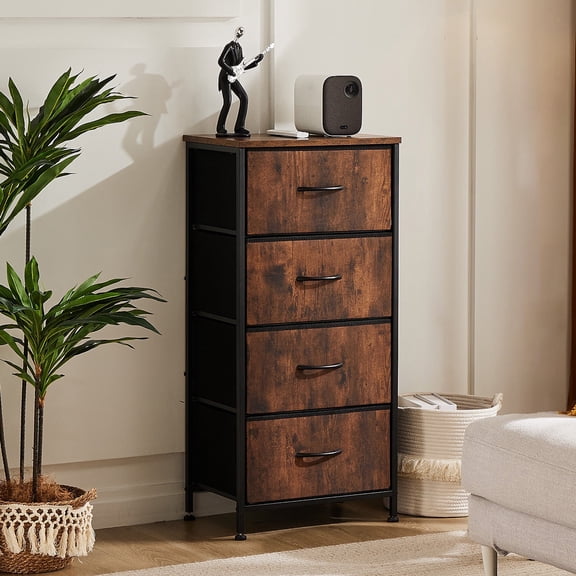 CONCETTA 4 Fabric Drawers Nightstand, Bed Side Furniture End Table for Closet, Entryway, Dorm, Rust
