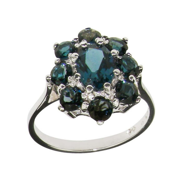 LBG British Made 14k White Gold Natural London Blue Topaz Womens Statement Ring - 33 size options - Size