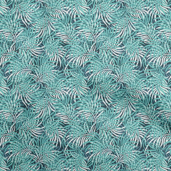 oneOone Polyester Lycra Turquoise Green Fabric Leaves Sewing Material Print Fabric By The Yard 56 Inch Wide