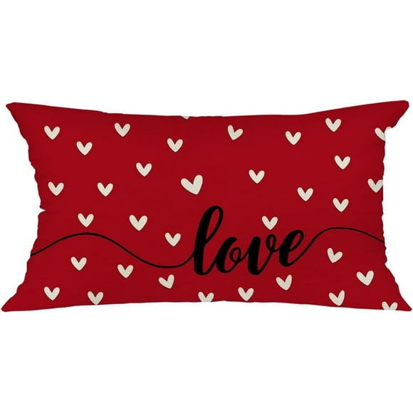 Valentines Day Pillow Cover 12x20 inch Farmhouse Valentines Day Decor for Home Red Love Heart Valentine Pillows Decorative Throw Pillows Valentines Day Decorations
