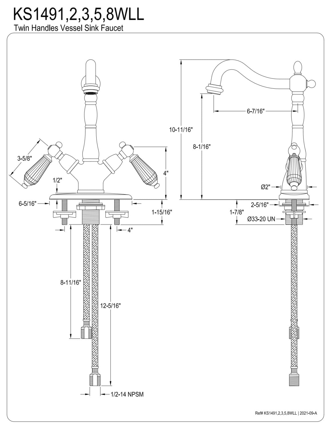 Kingston Brass KS1498WLL Wilshire Vessel Sink Faucet, Brushed Nickel