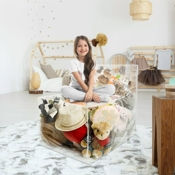 Bean Bag Chair Cover Clear PVC Bean Bag Cover Waterproof Toddler Bean Bag Chair Cover Large Capacity Stuffed Animal Bean Bag Storage for Plush Toys Old Clothes Pillows