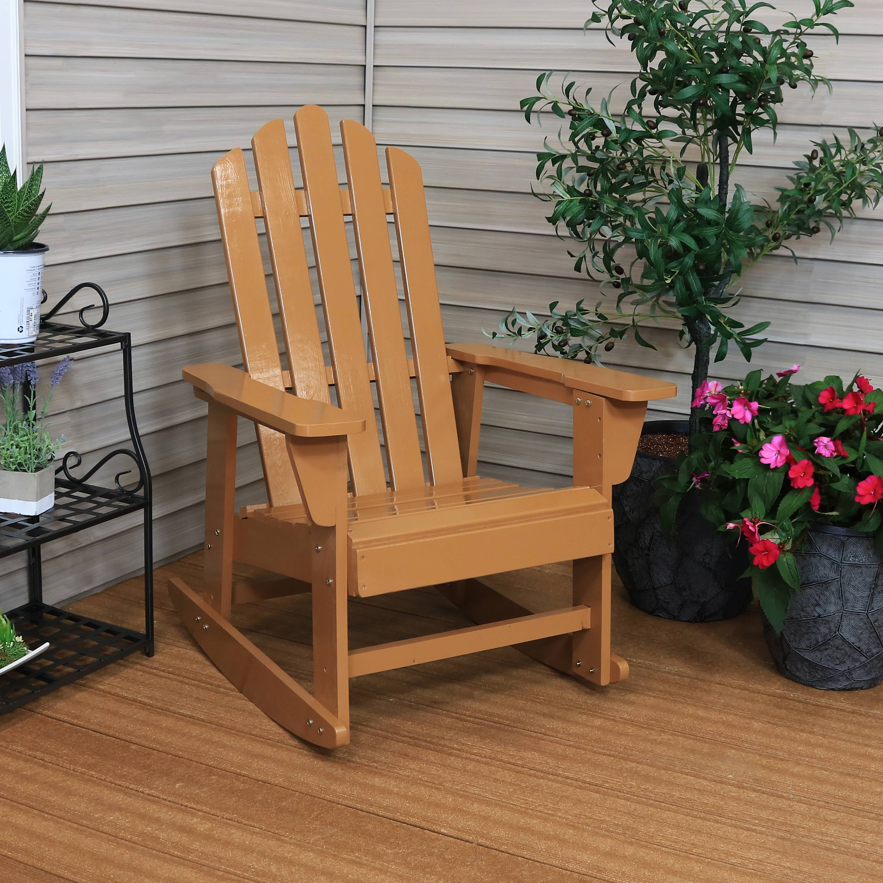 250-Pound Capacity Sunnydaze Classic Wooden Adirondack Rocking Chair with Cedar Finish
