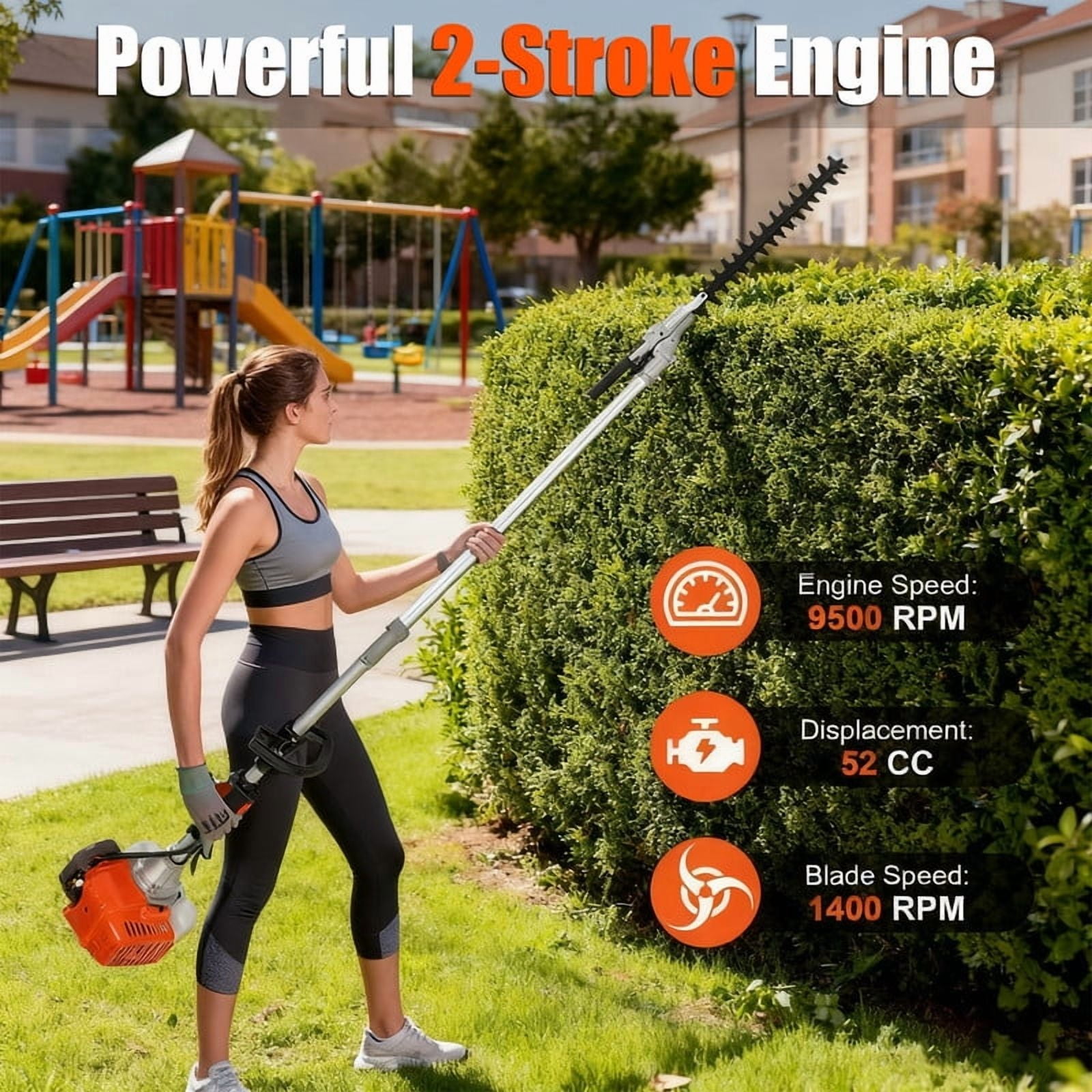 Seipouy Gas Weed Eater, 52cc 2-Stroke 5 in 1 Multi-Functional Petrol Hedge Trimmer Chainsaw Brush Cutter Weed Wacker Weed Eater Gas Powered String Trimmer