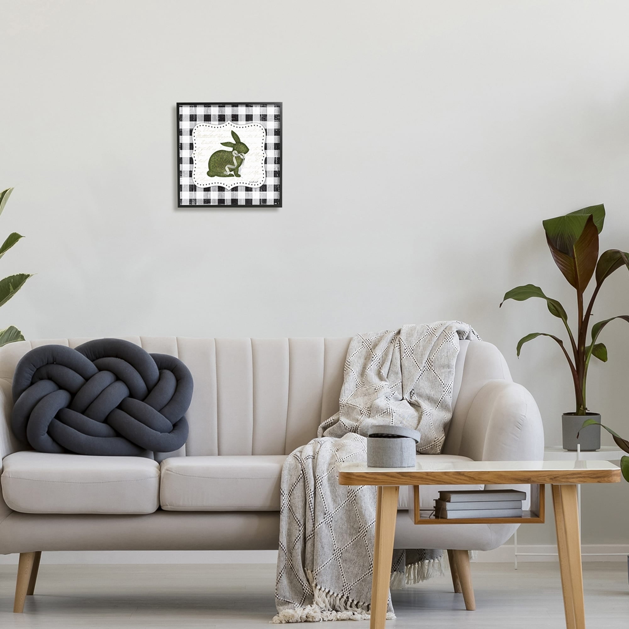 Festive Easter Bunny Ribbon Spring Plaid Pattern Animals & Insects Graphic Art Framed Art Print Wall Art
