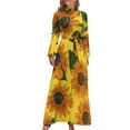 thumbnail image 2 of Sunflower Print Dress Leaves and Flowers Street Style Boho Beach Dresses Women Long Sleeve High Waist Sexy Long Maxi Dress, 2 of 5