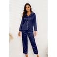 thumbnail image 4 of HEARTNICE Women Silk Pajamas Set, Button Down Satin Sleepwear Lightweight Pjs Set,(Navy,2XL), 4 of 5