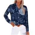 thumbnail image 6 of Plus Size Womens Shirts Graphic Printed Button Down Lapel Collared Tops Long Sleeve Loose Casual Dressy Blouses (S, Navy), 6 of 7