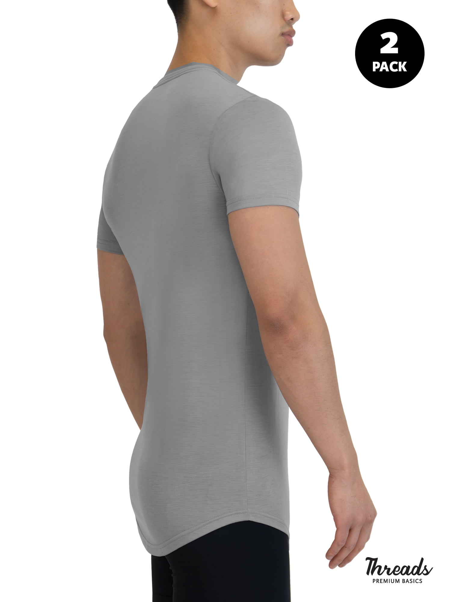 Threads Men's Ultra-Soft Crewneck T-Shirt, Moisture Wicking, Anti-Odor, 2-Pack, Black & Grey