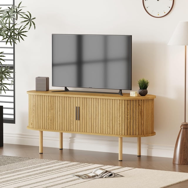 Yeshouse Mueble para TV de 120 cm con puertas corredizas y almacenamiento, consola multimedia de madera para televisores de hasta 203 cm, ideal para sala, dormitorio y pasillo