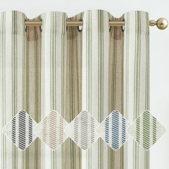 JINCHAN Linen Green Striped Curtains Farmhouse Living Room Ticking Stripe Curtains Bedroom Window Pinstripe Curtains Grommet 2 Panels W50 x L96