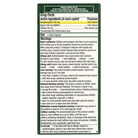 Excedrin Migraine Relief Caplets Acetaminophen, Aspirin and Caffeine, 100 Count