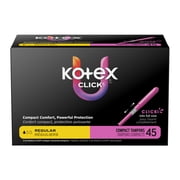 U by Kotex Click Compact Tampons, Regular, Unscented, 45 Count