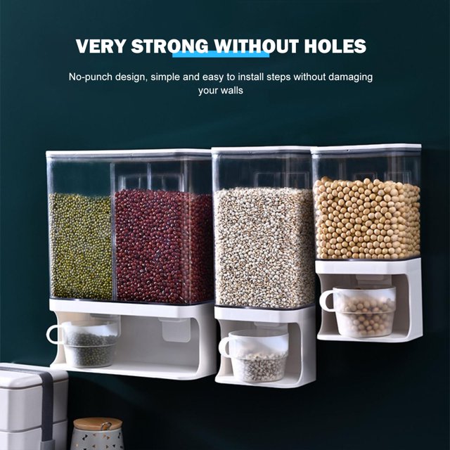 Dispensador de arroz Caja de almacenamiento de alimentos secos montada en la pared Contenedores de granos de cereales sellados Hugtrwg Para estrenar