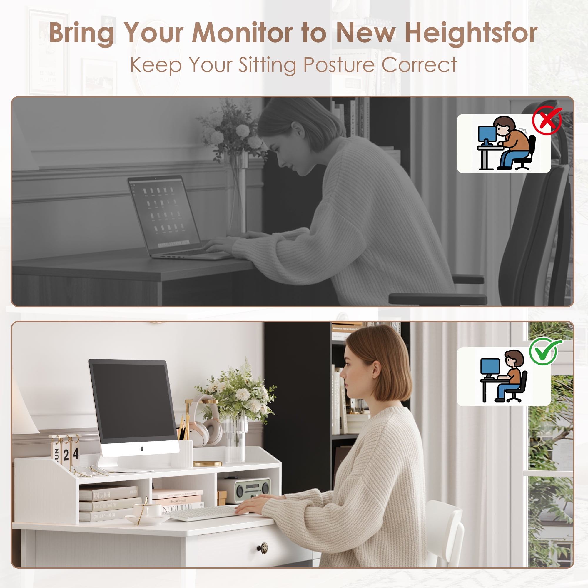 Homfa 47.2 Inch White Computer Desk with Drawers & Cabinet, Home Office Desk with Cable Management, Study Writing Desk for Bedroom Living Room