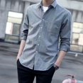 thumbnail image 3 of Camisa vaquera de corte ajustado y manga larga de verano para hombre, estilo coreano, de moda, que suaviza tu silueta, camisa informal de negocios a la moda, 3 of 4