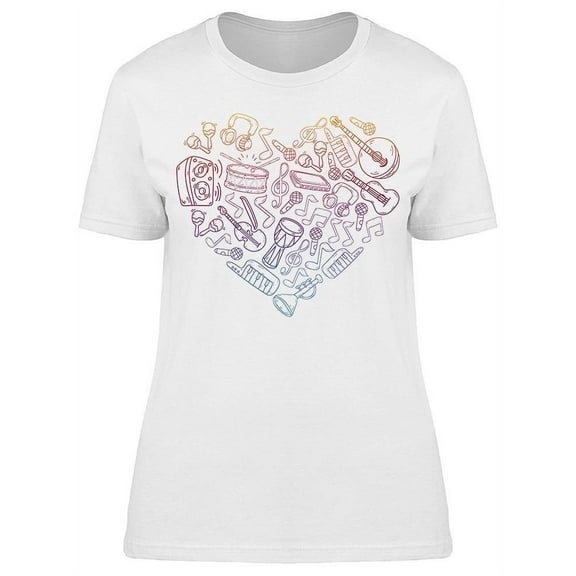 Musical Instruments Heart Doodle T-Shirt Women -Image by Shutterstock, Female Medium