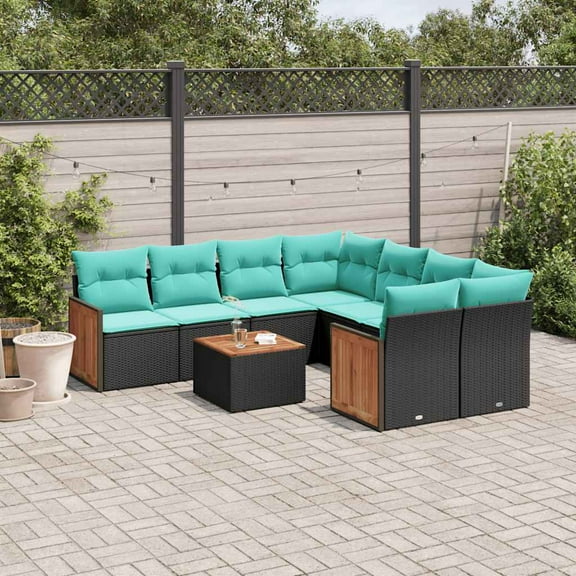 vidaXL 9 Piece Patio Sofa Set with Cushions Black Poly Rattan