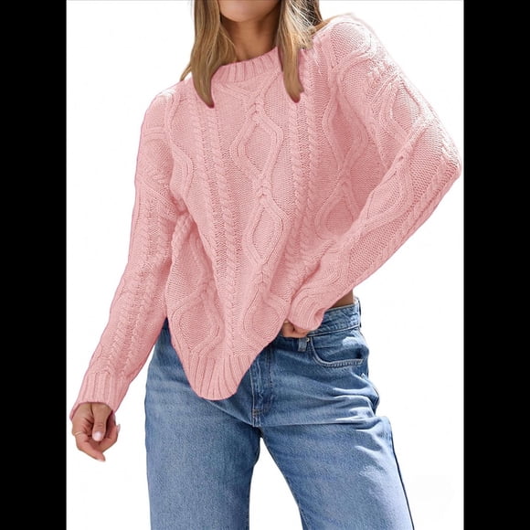 Suéteres de Cuello Redondo de Punto Extragrandes para Mujer Rosa M