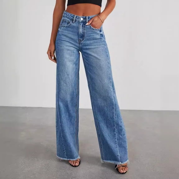 ZANKLEY Women's Wide Leg Jeans High Waisted Raw Hem Comfort baggy Pants