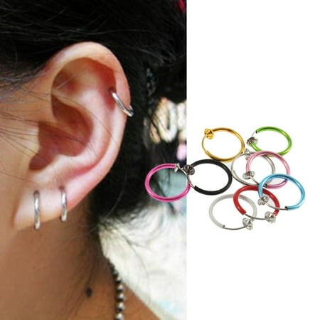 fake earrings hoop easy boby piercing goth punk stud nose lip ear ring clip