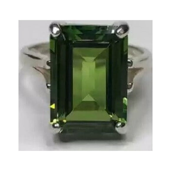 Natural Certified Peridot Ring 925 Sterling Silver Beautiful Emerald Cut Green Peridot Gemstone August Birthstone Ring Peridot Jewelry