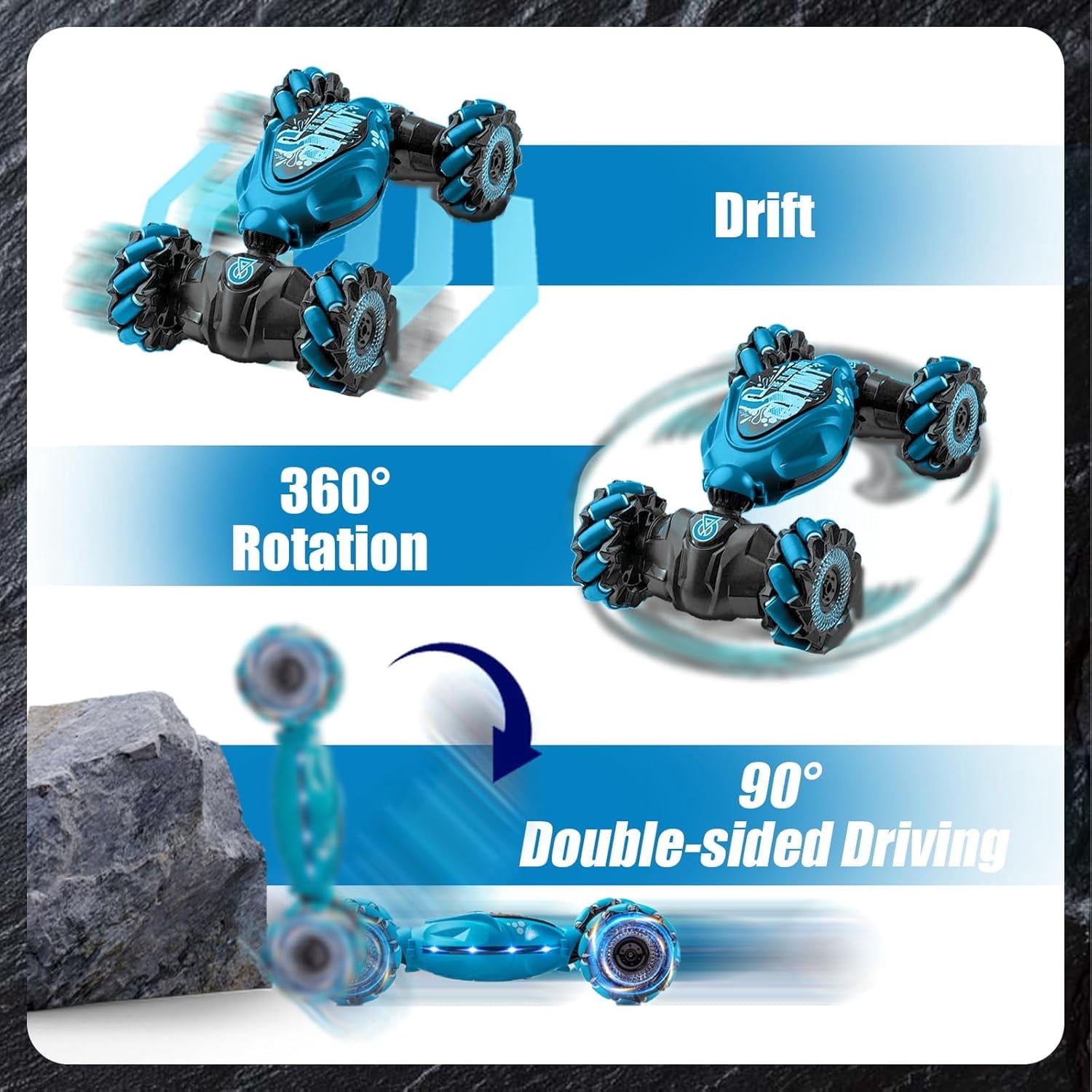 Gesture Sensing RC Stunt Car with Light & Music,Gesture Sensing Twist Car,Drift Stunt 2.4GHz Remote Control Cars, 360° Flips Rotating Off Road Vehicle for Kids Gifts (Blue)