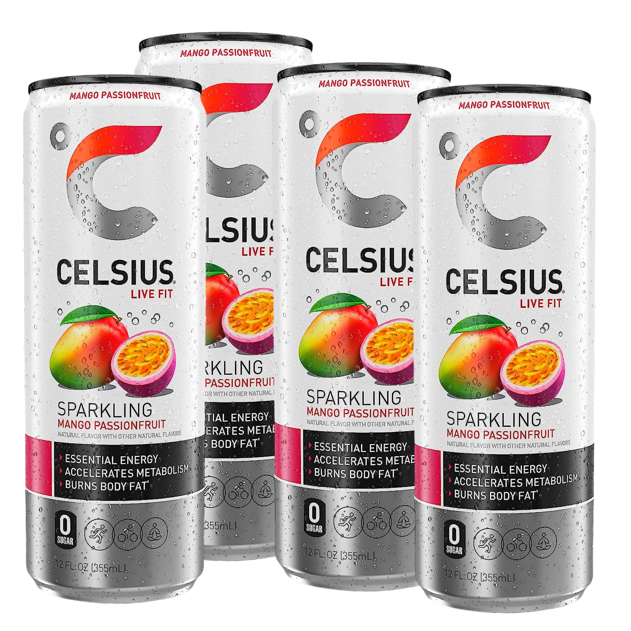 (4) Celsius Sparkling Mango Passionfruit, Functional Essential Energy