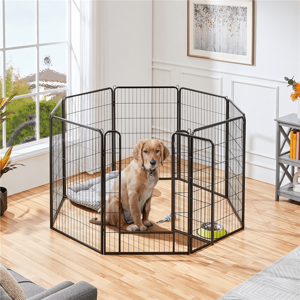Alden Design 39.5″H Dog Playpen with Door for Outdoor Indoor, 8 Panels, Black