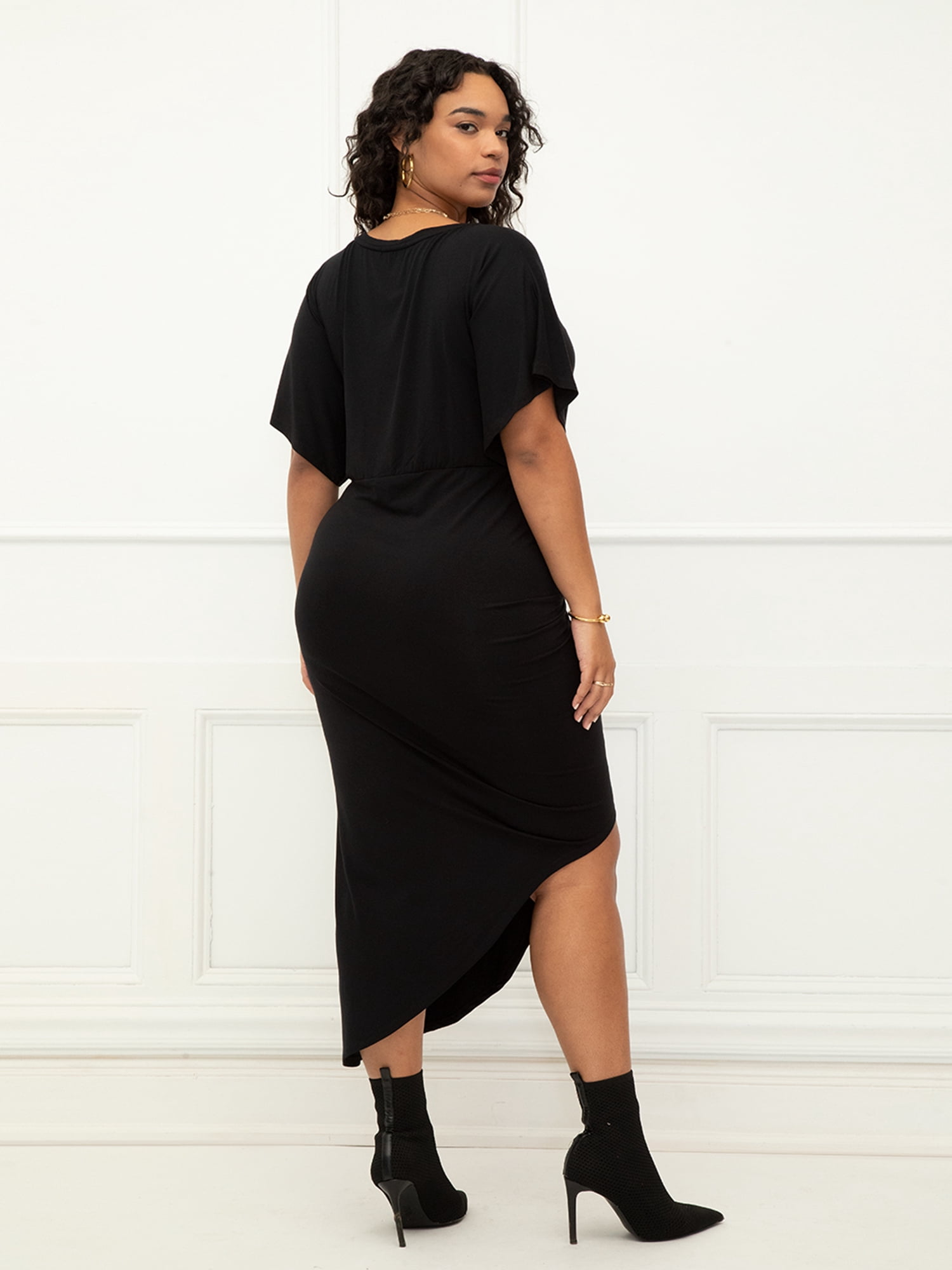 ELOQUII Elements Women's Plus Size Dolman Sleeve Ruched Dress
