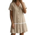 thumbnail image 4 of LIaqionyy Women Button down Dress Loose Summer Cotton Linen Dresses Short Sleeve Tunic Casual Sundresses, 4 of 7