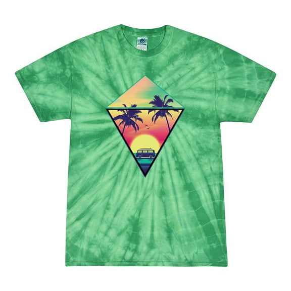 Wild Bobby, Surfing Van at the Beach Sunset Paradise, Streetwear, Tie-Dye Tees, Spiral Kelly, Medium