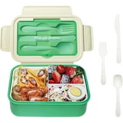 Bento Box for Kids, 3 Compartments Leak Proof Kids Lunch Box, 1100ml Toddler Lunch Container with Cutlery, BPA Free, Dishwasher, Fridge and Microwave Safe Lunch Box, Green