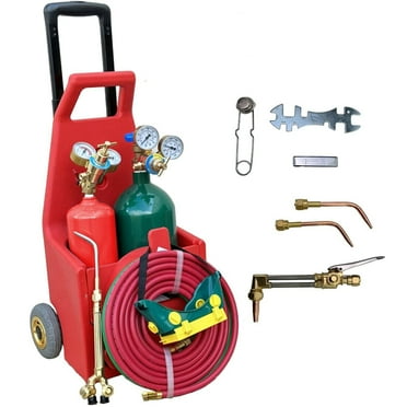 iMeshbean HVAC Portable Oxygen Acetylene Welding Cutting Torch Kit Regulator Set Gas Tank, Carrying Tote w/Wheels