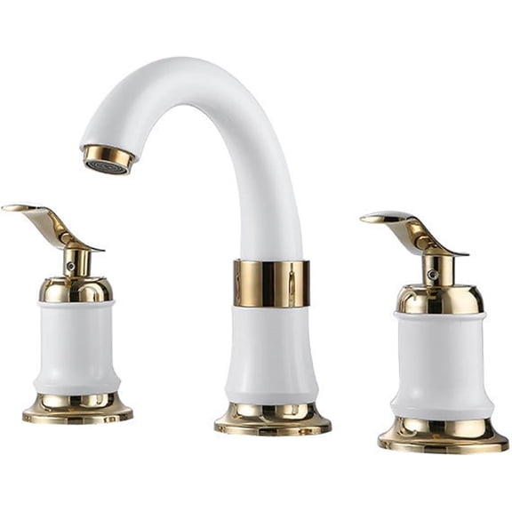 3 Hole Faucets for Bathroom Basin, Basin Mixer Faucet Brass Double Handle Hot and Cold Water Split Bathroom Mixer Faucet-Platinum