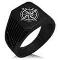 thumbnail image 1 of Stainless Steel Nautical Star Compass Needle Stripe Pattern Biker Style Polished Ring, 1 of 1