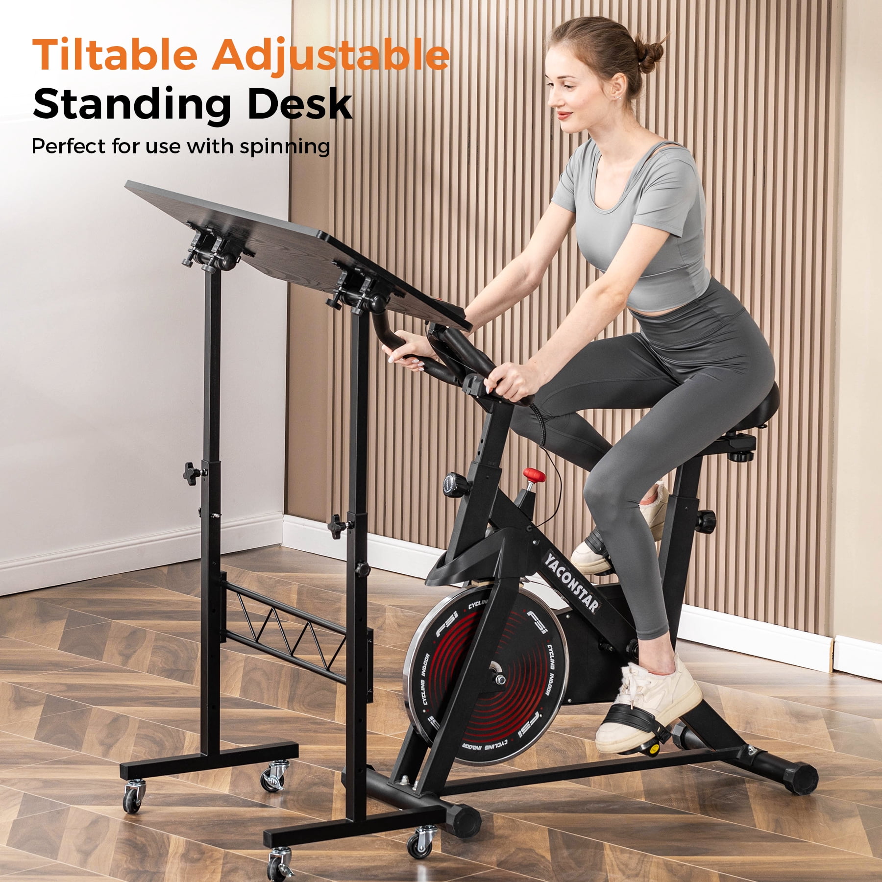 EXRACING Portable Standing Desk with Tiltable Top, Small Mobile Laptop Table with 31.5" x 15.75" Surface, Rolling Desk for Home Office or Walking Pad, Black