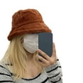 thumbnail image 2 of Guiexla Women Winter Fisherman Hat Wide Brim Solid Color Thick Plush Flat Top Windproof Warm Decorative Foldable Lady Bucket Cap, 2 of 8