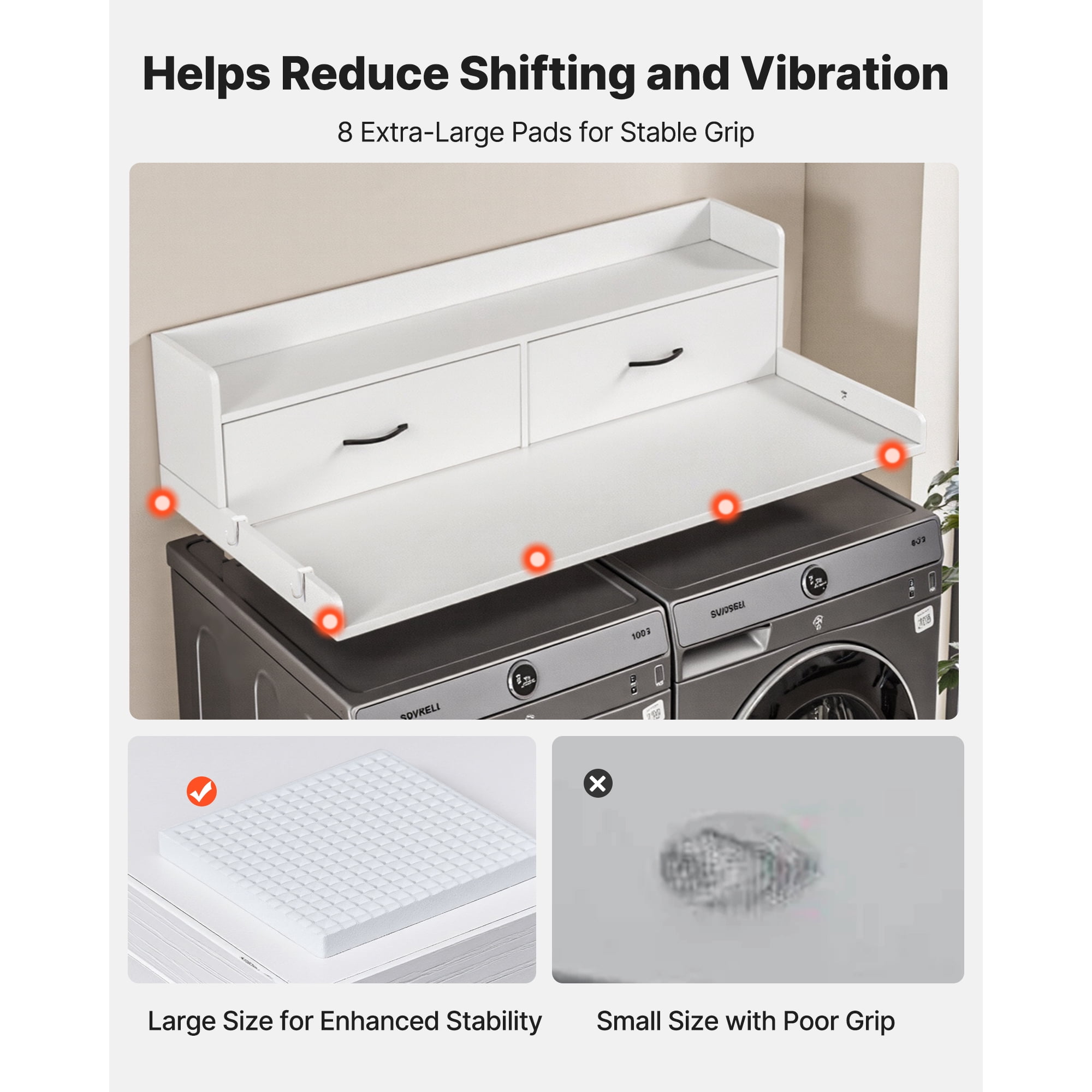 KFFKFF Washer Dryer Countertop with Shelf, 54 x 27.5 in Wooden Laundry Topper with 2 Drawers & 2 Hooks, Laundry Machine Organizer for Closet and Pantry Storage, White