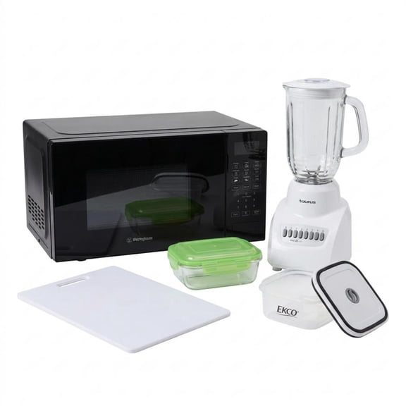 Combo de Horno de microondas Westinghouse WKMWW2008 de 0.7 p3 + Licuadora Valencia Taurus + Accesorios de cocina