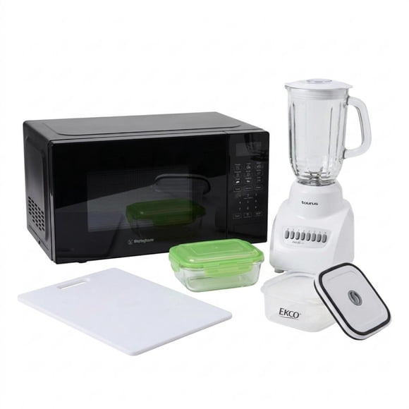 Combo de Horno de microondas Westinghouse WKMWW2008 de 0.7 p3 + Licuadora Valencia Taurus + Accesorios de cocina